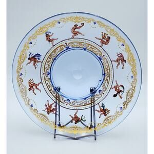 Antique Venetian Murano Salviati Style Enameled Gilded Cherub Putti Glass Plate